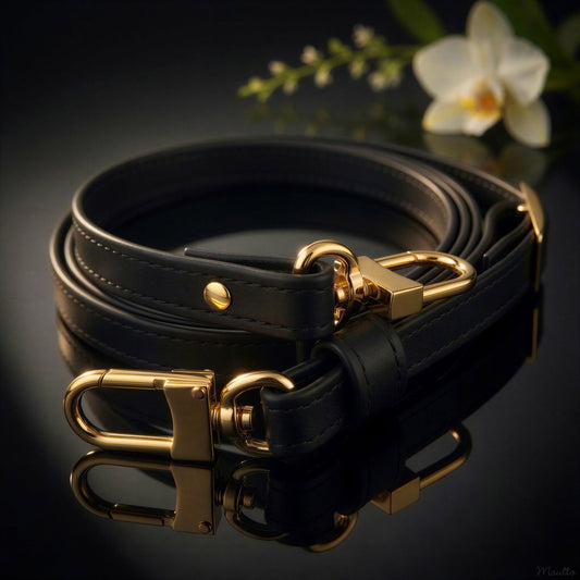 Black Adjustable Leather Strap for LV Pochette, Alma, Eva, Croisette, etc - Petite 1/2 inch (13mm) Wide