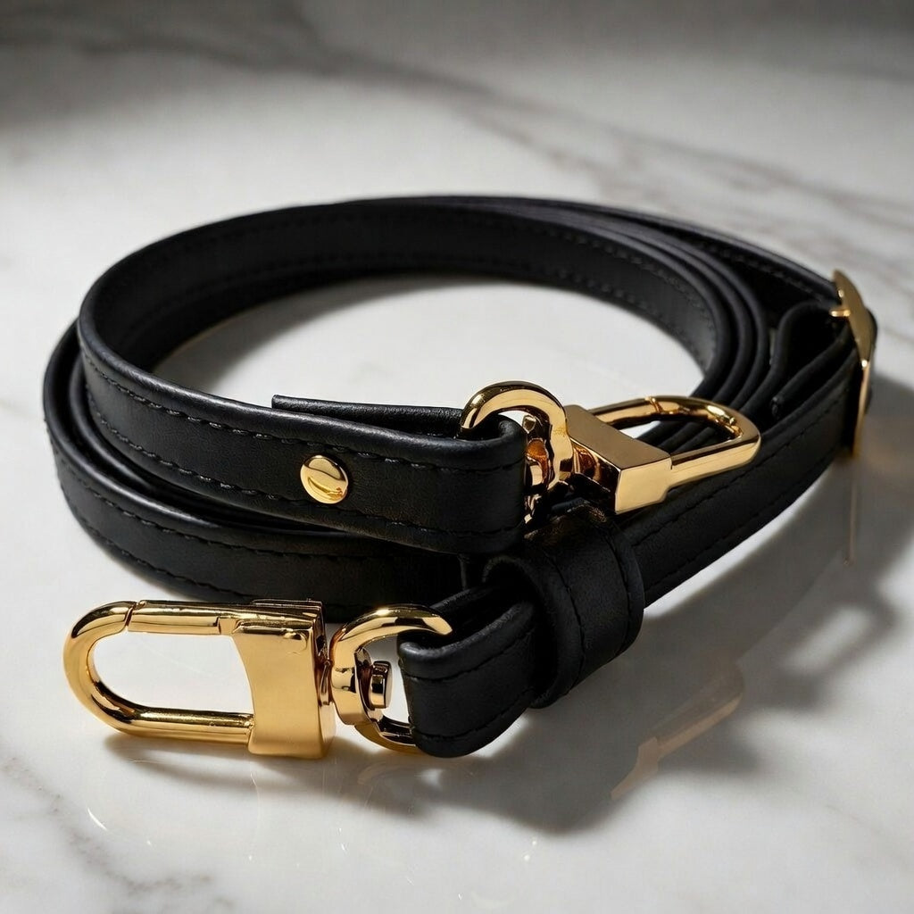 Black Adjustable Leather Strap for LV Pochette, Alma, Eva, Croisette, etc - Petite 1/2 inch (13mm) Wide