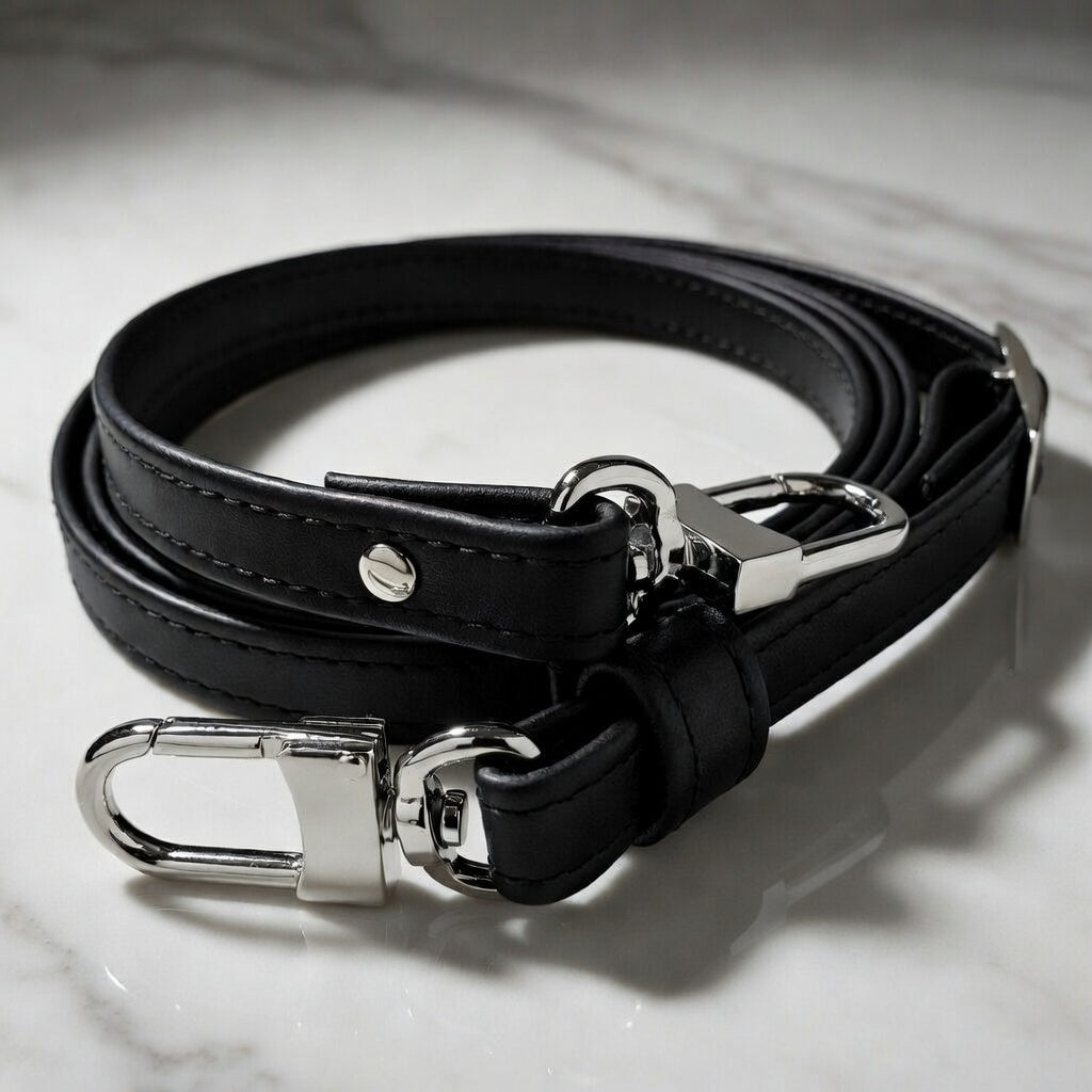 Black Adjustable Leather Strap for LV Pochette, Alma, Eva, Croisette, etc - Petite 1/2 inch (13mm) Wide