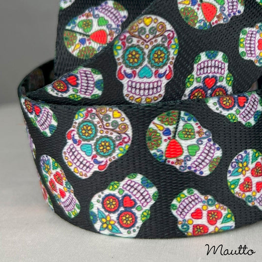 Day of the Dead / Sugar Skulls / Halloween Purse Strap - 1.5" Wide Nylon - Adjustable Shoulder to Crossbody Length