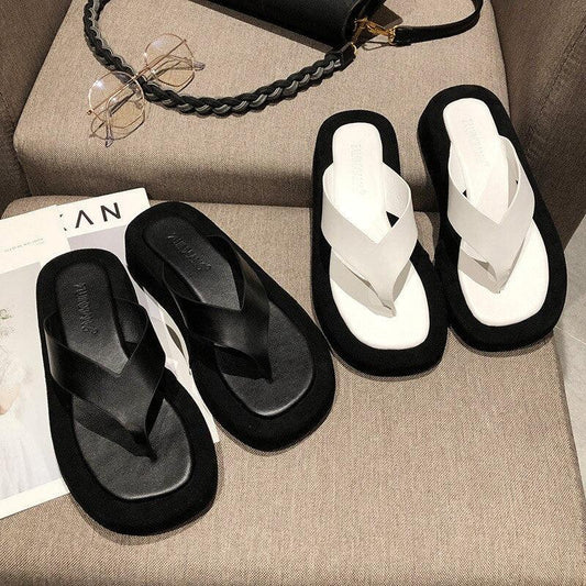 Black White Thick Bottom Flip Flops