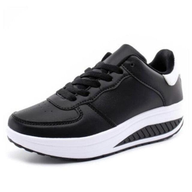 Black Breathable Waterproof Leather Casual Sports Flat Low Top Comfortable Women's Sneakers