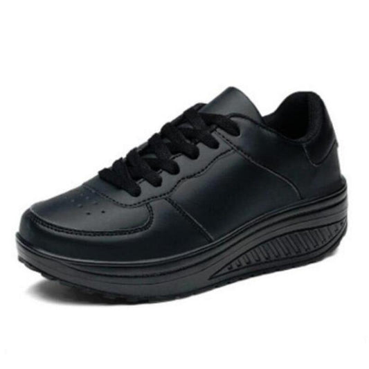 Black Breathable Waterproof Leather Casual Sports Flat Low Top Comfortable Women's Sneakers