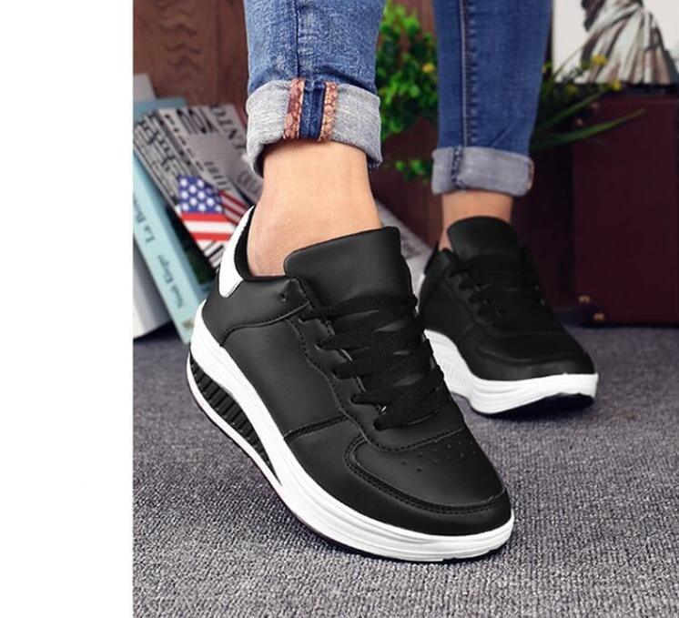 Black Breathable Waterproof Leather Casual Sports Flat Low Top Comfortable Women's Sneakers
