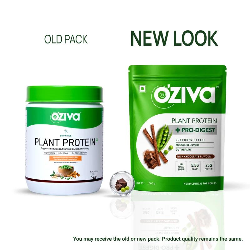 Oziva Bioactive Plant Protein Powder No Added Sugar & Better Digestion - Rich chocolate