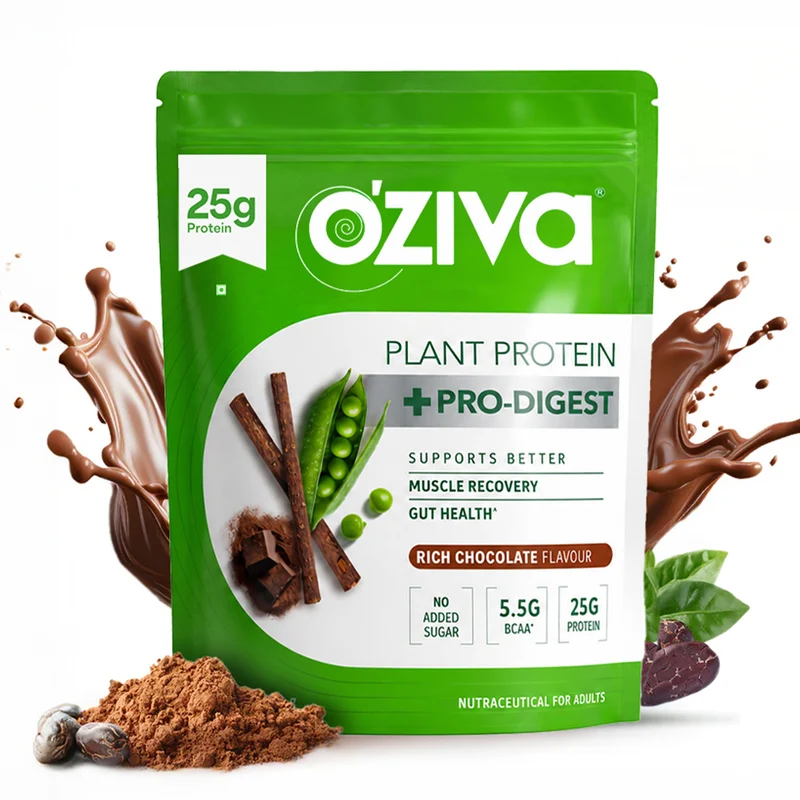 Oziva Bioactive Plant Protein Powder No Added Sugar & Better Digestion - Rich chocolate