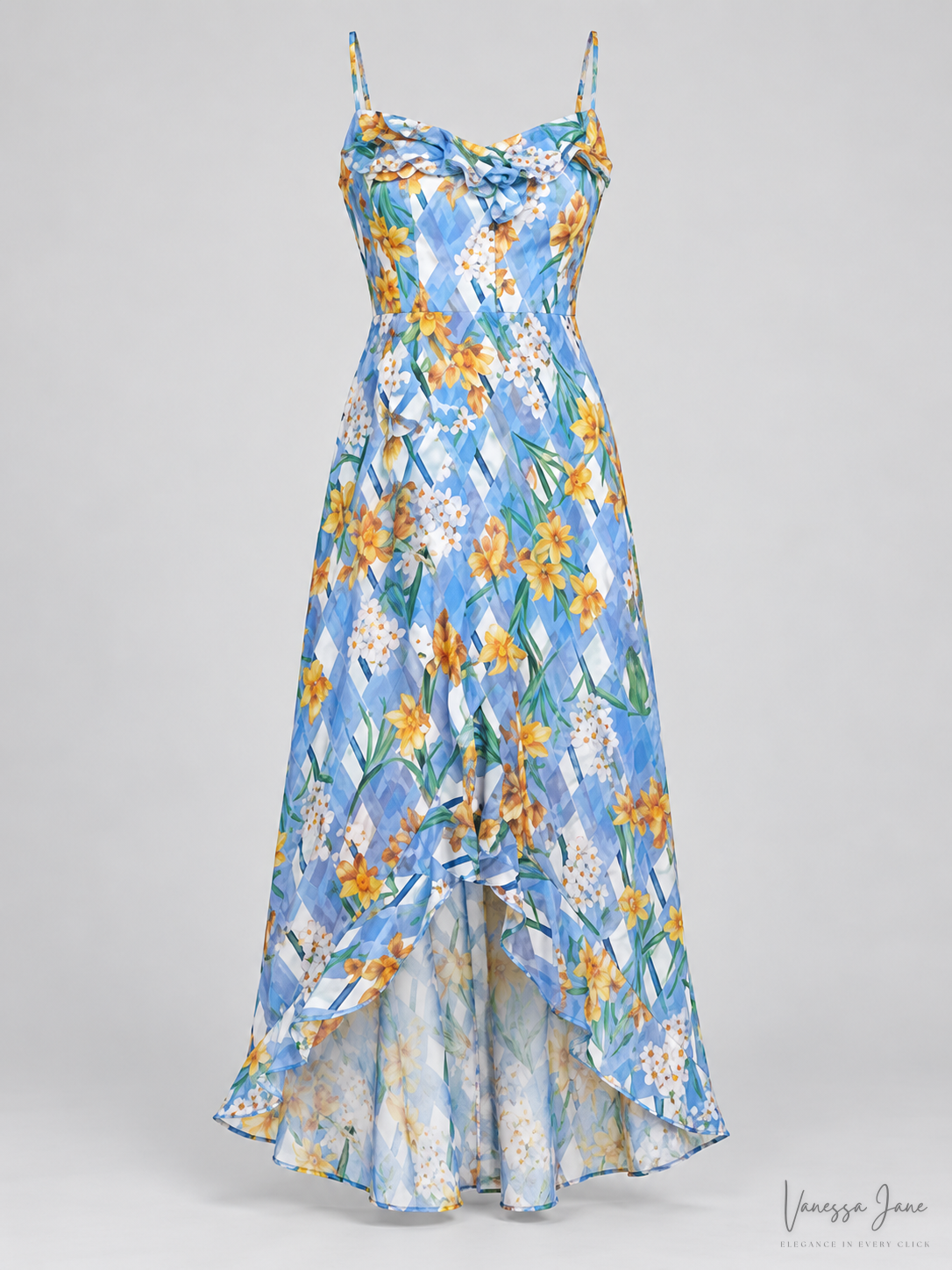 Kensie Women's Maxi Floral Ruffled Trim Dress