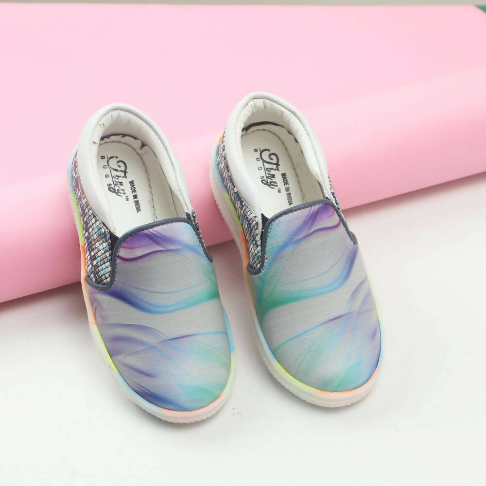 Tiny Bugs Unisex Sea Printed Slip Ons Sneakers - Grey