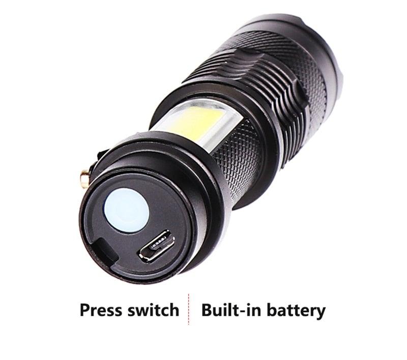 Built in battery XP-G Q5 Zoom Focus Mini led Flashlight Torch Lamp Lantern 2000 Lumen Adjustable Penlight Waterproof T6 light  Focus IP65 Water-Resistant Portable for Indoor and Outdoor Camping Hiking