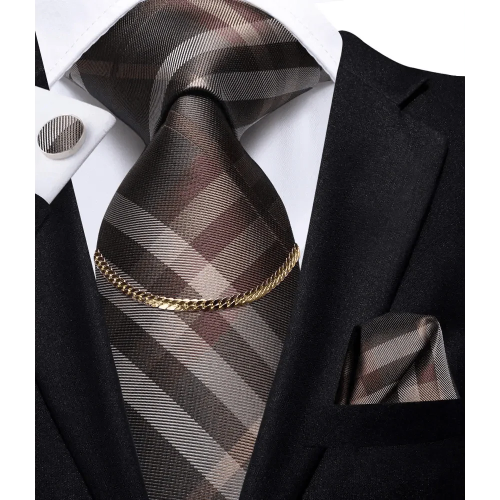 Business Silk Necktie Chain Classic Tie Square Handkerchief Elegant Cufflink Set