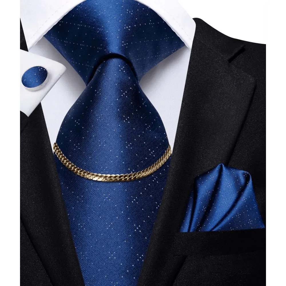 Business Silk Necktie Chain Classic Tie Square Handkerchief Elegant Cufflink Set