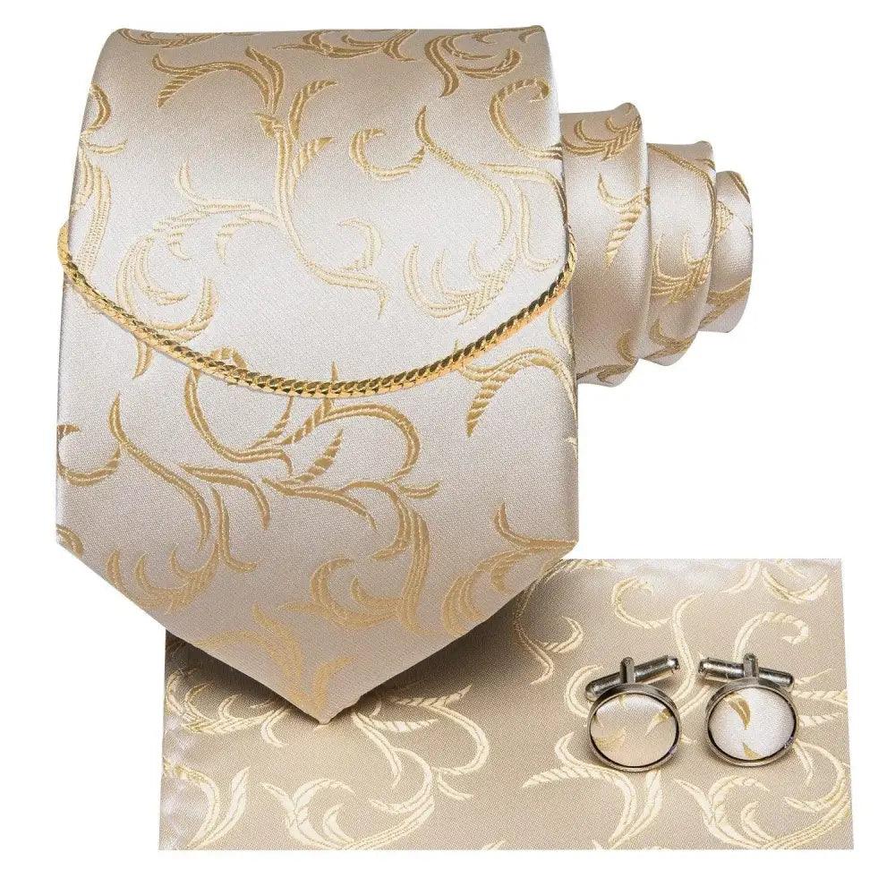 Business Silk Necktie Chain Classic Tie Square Handkerchief Elegant Cufflink Set