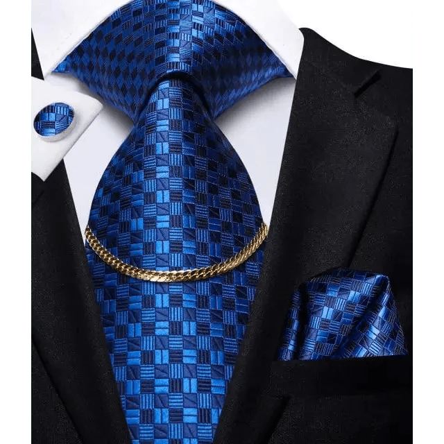 Business Silk Necktie Chain Classic Tie Square Handkerchief Elegant Cufflink Set