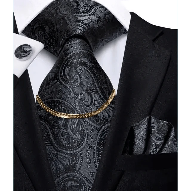 Business Silk Necktie Chain Classic Tie Square Handkerchief Elegant Cufflink Set