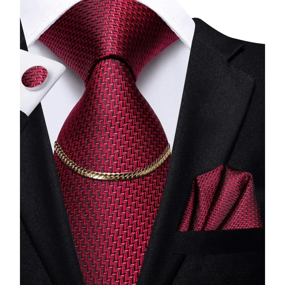 Business Silk Necktie Chain Classic Tie Square Handkerchief Elegant Cufflink Set