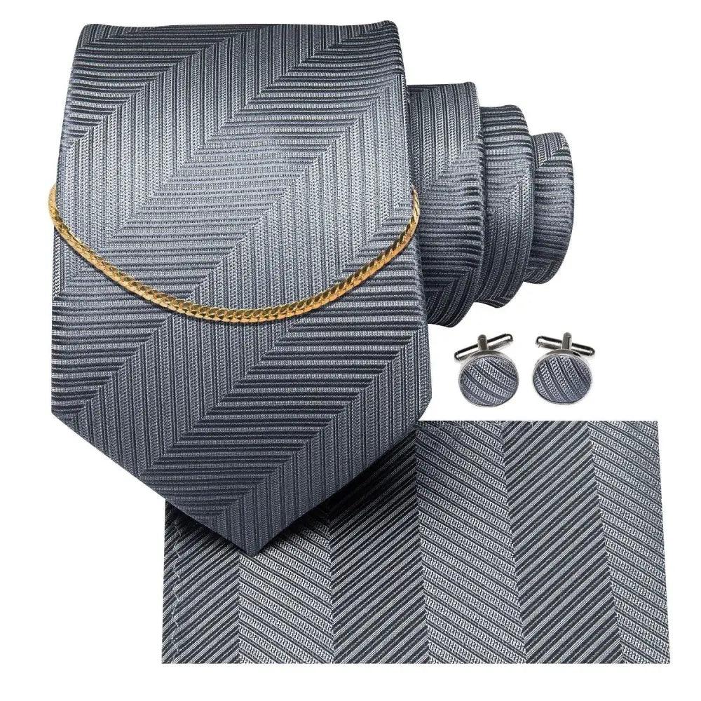 Business Silk Necktie Chain Classic Tie Square Handkerchief Elegant Cufflink Set