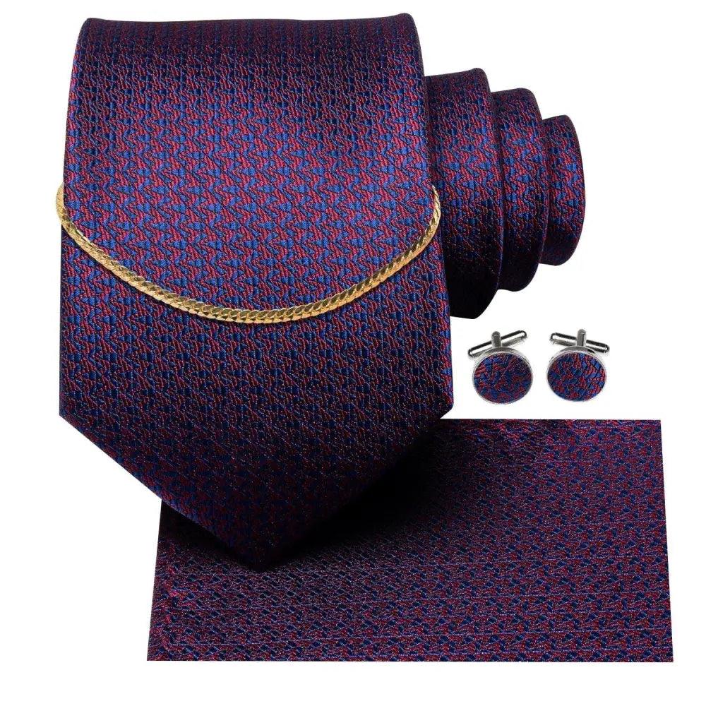 Business Silk Necktie Chain Classic Tie Square Handkerchief Elegant Cufflink Set