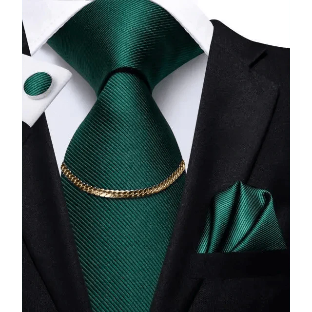 Business Silk Necktie Chain Classic Tie Square Handkerchief Elegant Cufflink Set