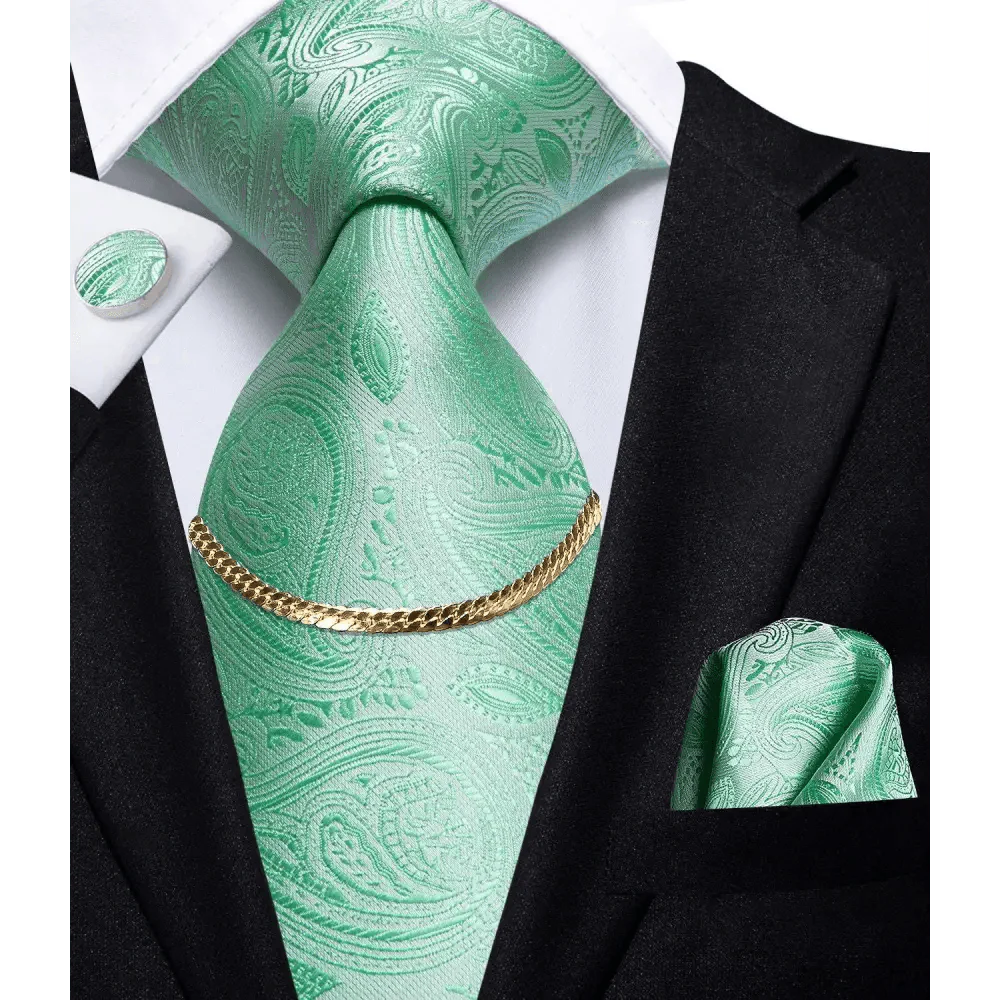 Business Silk Necktie Chain Classic Tie Square Handkerchief Elegant Cufflink Set