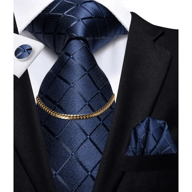 Business Silk Necktie Chain Classic Tie Square Handkerchief Elegant Cufflink Set