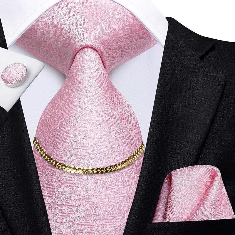 Business Silk Necktie Chain Classic Tie Square Handkerchief Elegant Cufflink Set