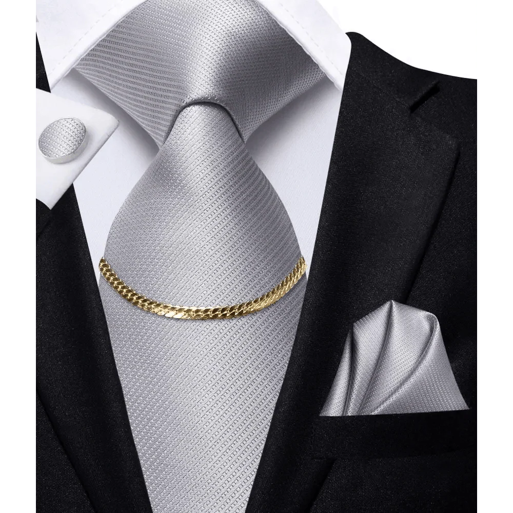 Business Silk Necktie Chain Classic Tie Square Handkerchief Elegant Cufflink Set