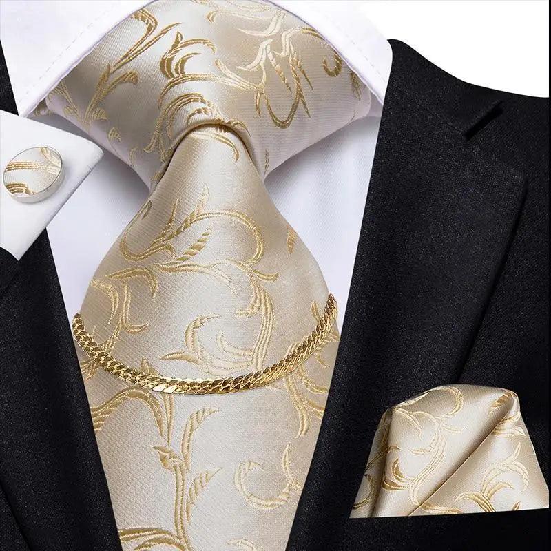 Business Silk Necktie Chain Classic Tie Square Handkerchief Elegant Cufflink Set