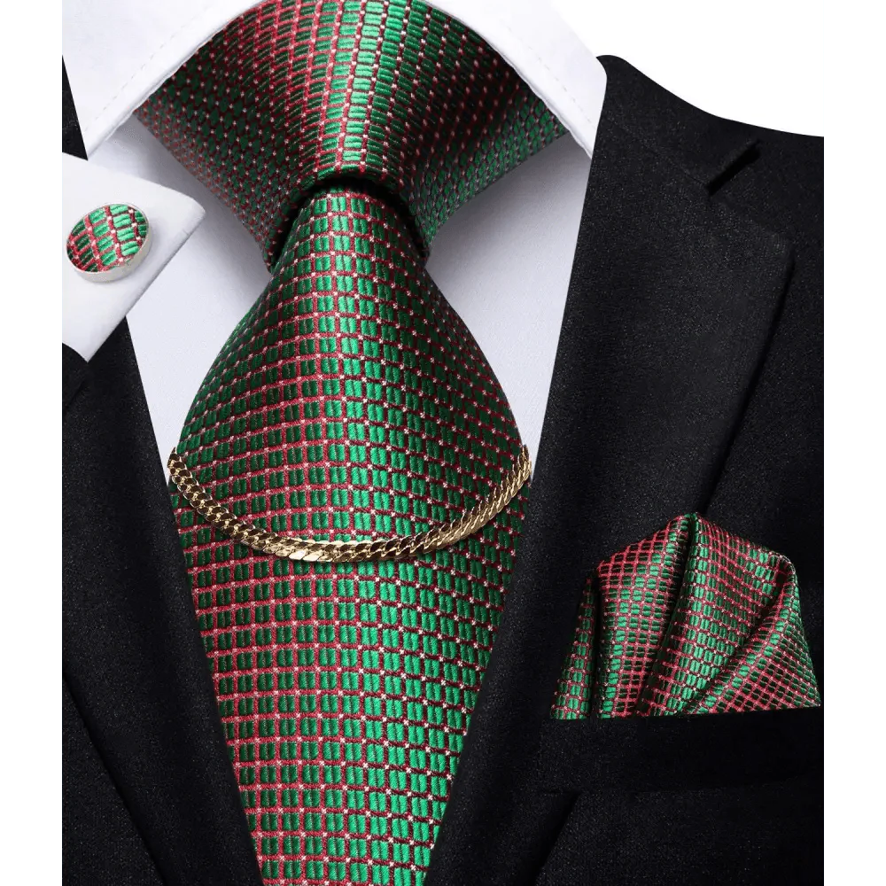 Business Silk Necktie Chain Classic Tie Square Handkerchief Elegant Cufflink Set