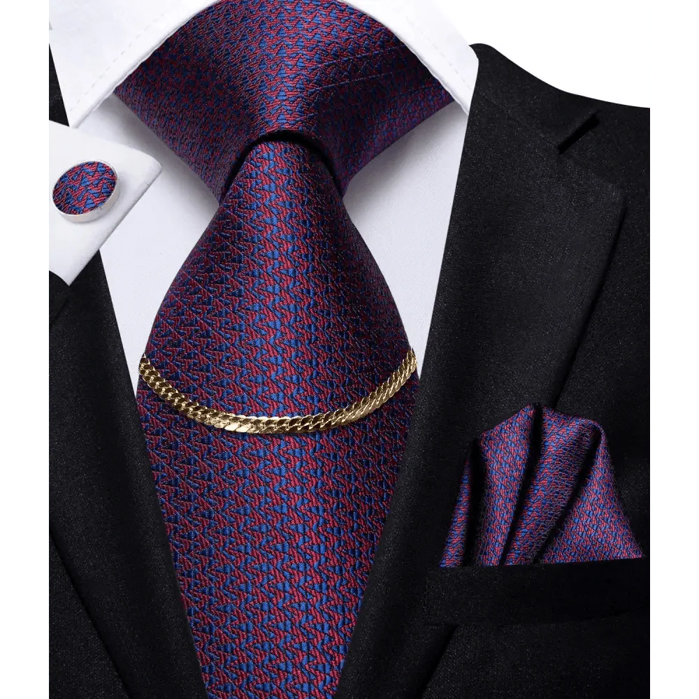 Business Silk Necktie Chain Classic Tie Square Handkerchief Elegant Cufflink Set