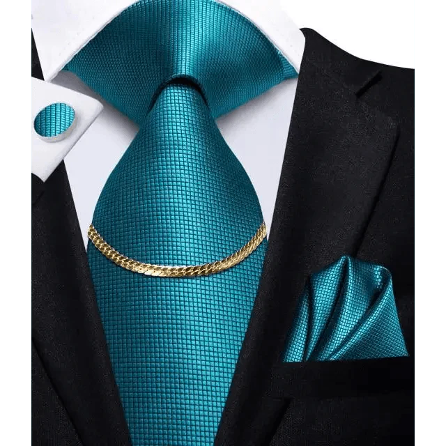 Business Silk Necktie Chain Classic Tie Square Handkerchief Elegant Cufflink Set