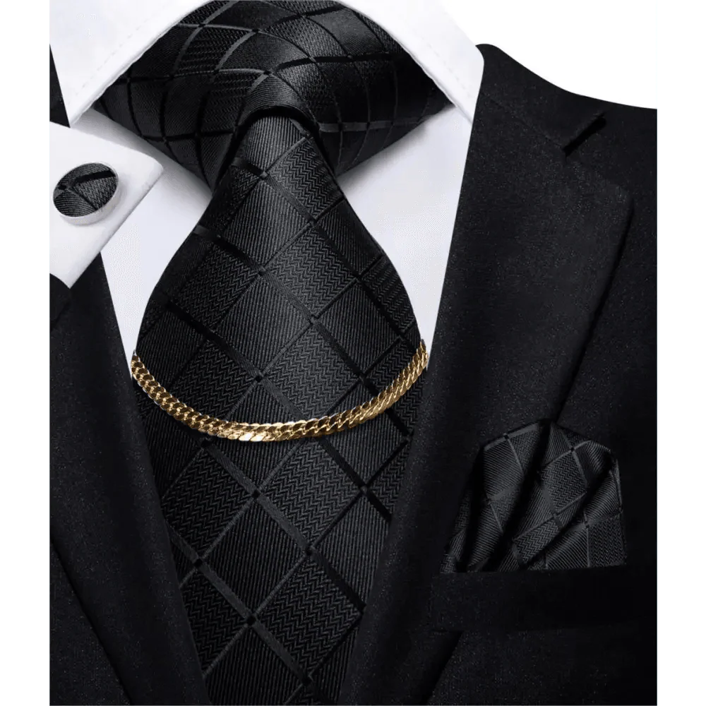 Business Silk Necktie Chain Classic Tie Square Handkerchief Elegant Cufflink Set
