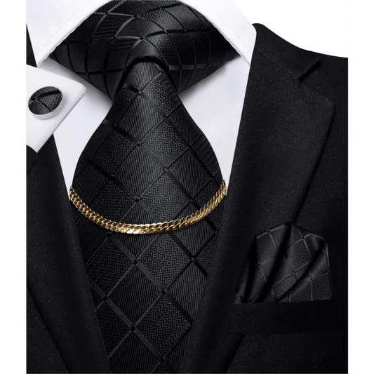 Business Silk Necktie Chain Classic Tie Square Handkerchief Elegant Cufflink Set