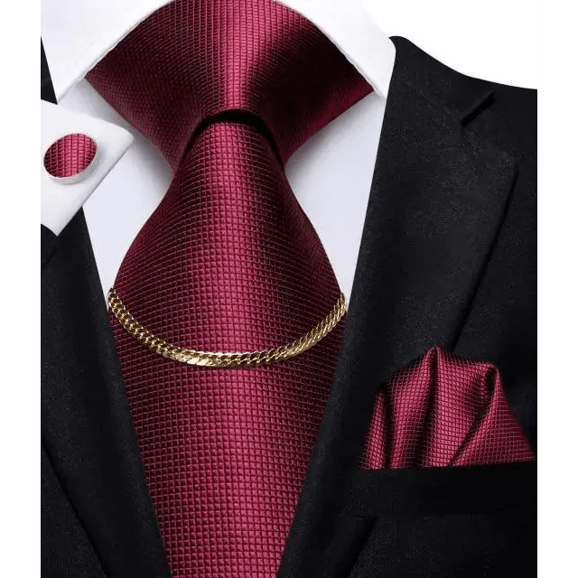 Business Silk Necktie Chain Classic Tie Square Handkerchief Elegant Cufflink Set