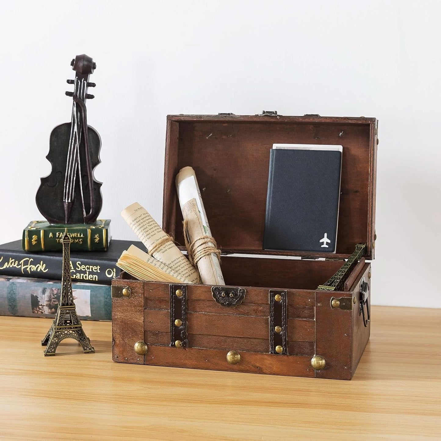 Wooden Treasure Chest 11x7x5.5 Hinged Lid Keepsakes