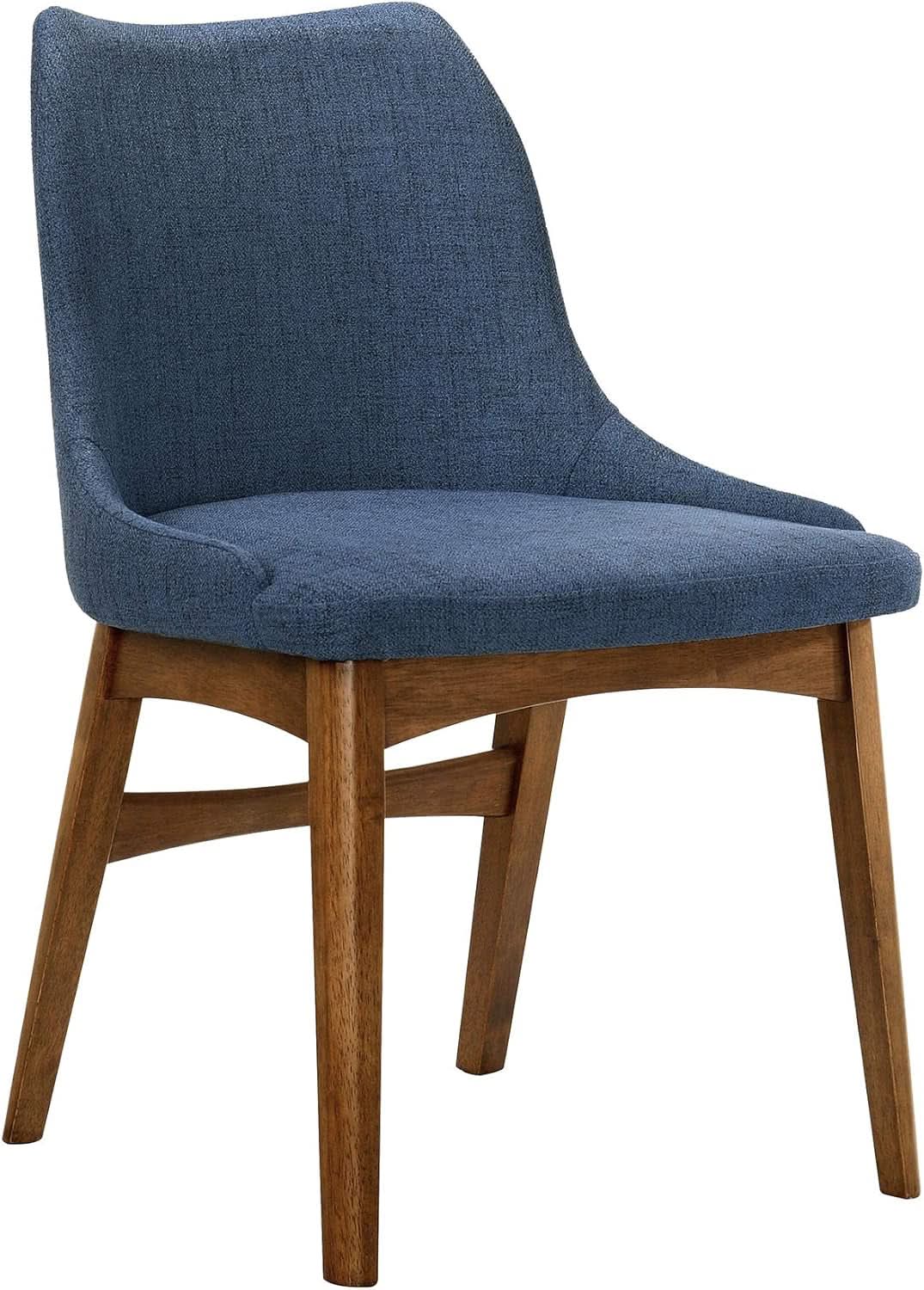 Azalea Blue Fabric and Walnut Wood Dining Chairs Set of 2