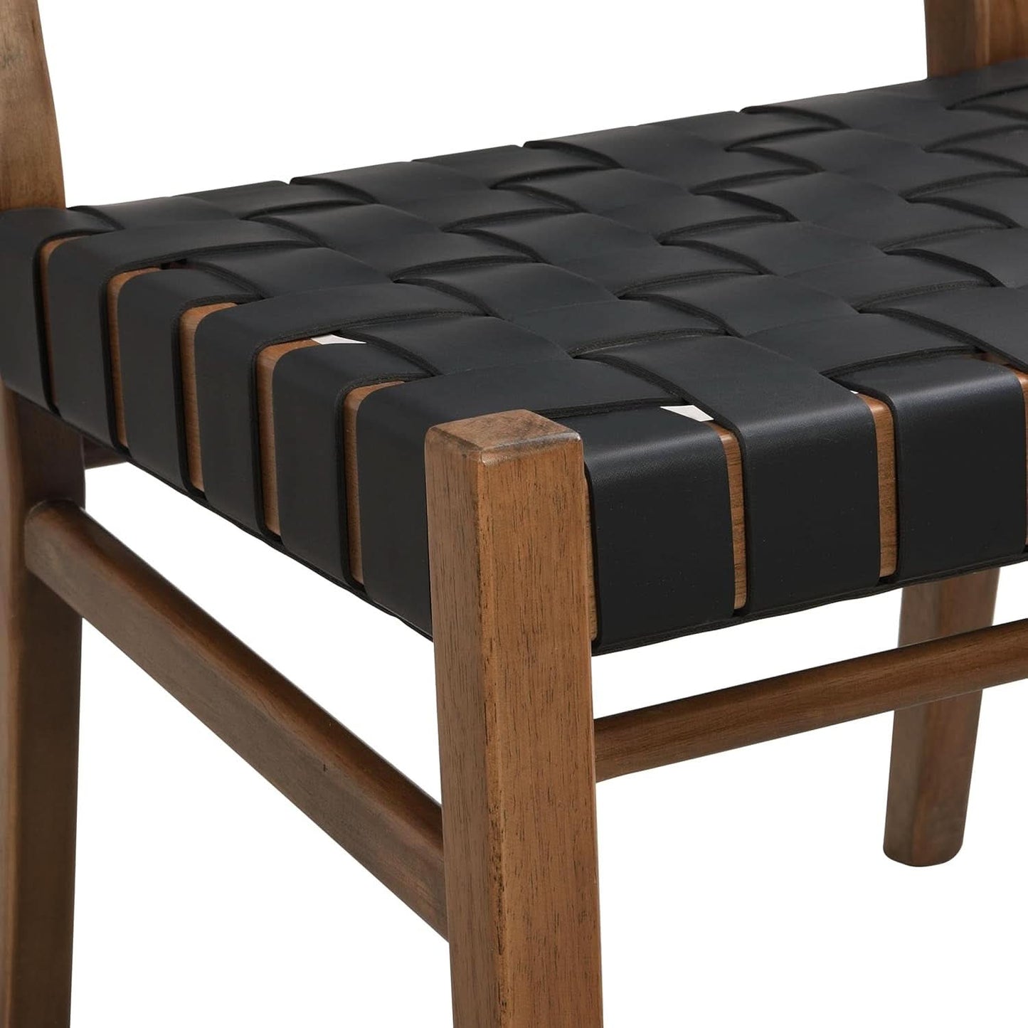Set Of 2 Armless Dining Chairs With Rope Weave PU Leather Walnut Black