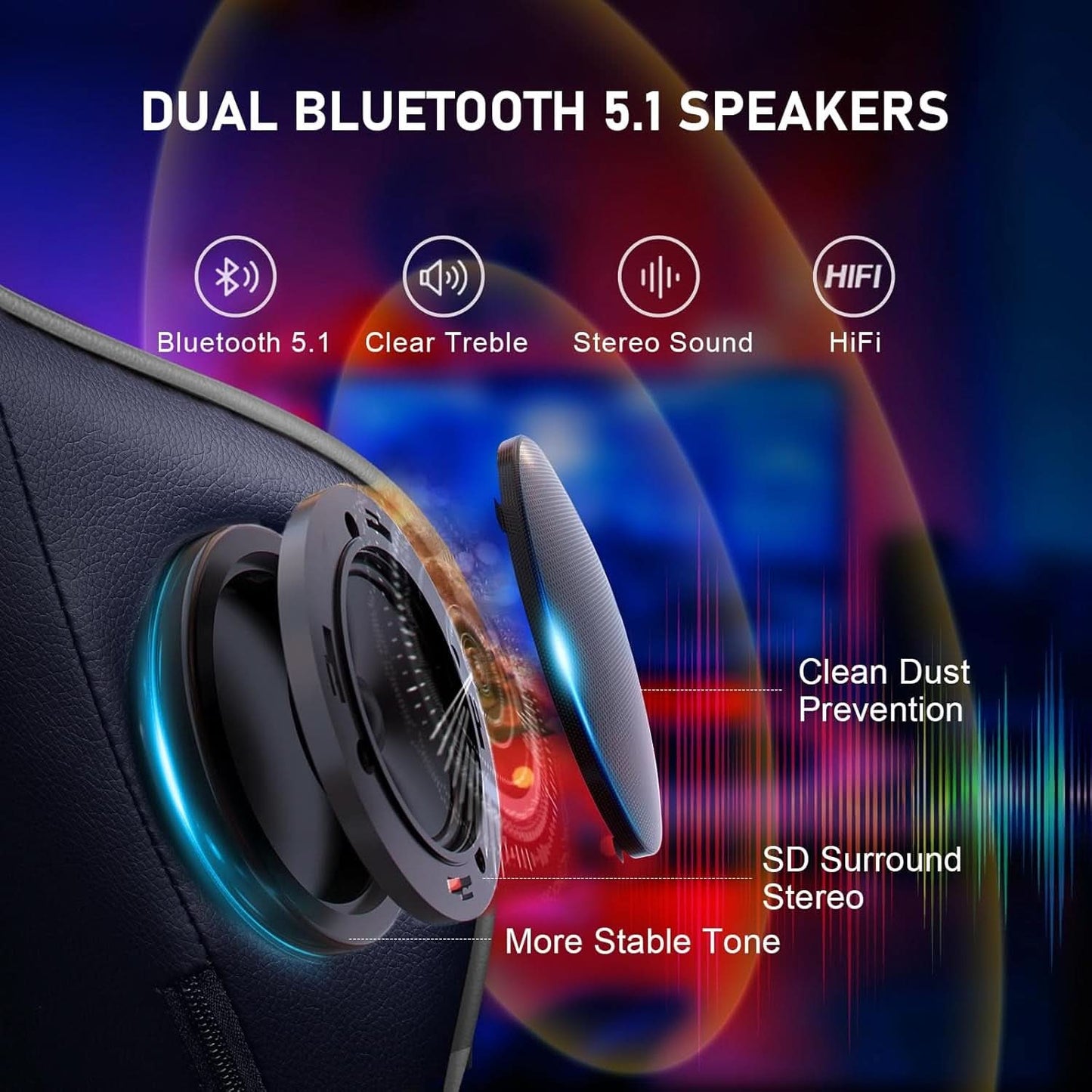 Gaming Chair With Bluetooth Speakers And Footrest Blue