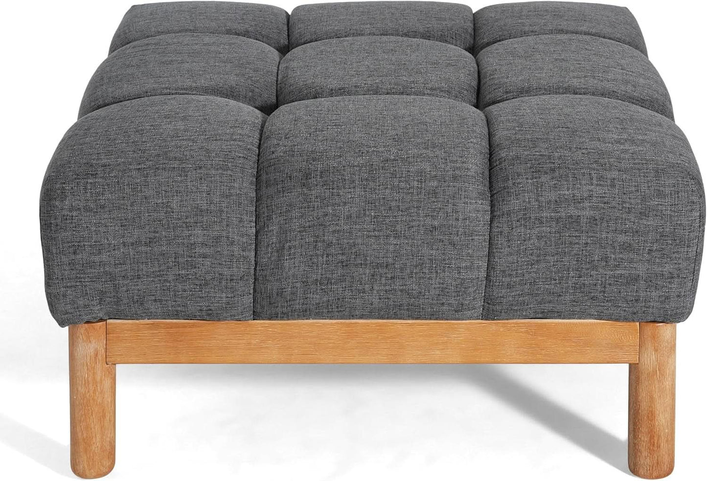 Modern Gray Fabric Ottoman With Walnut Finish WoodFrame