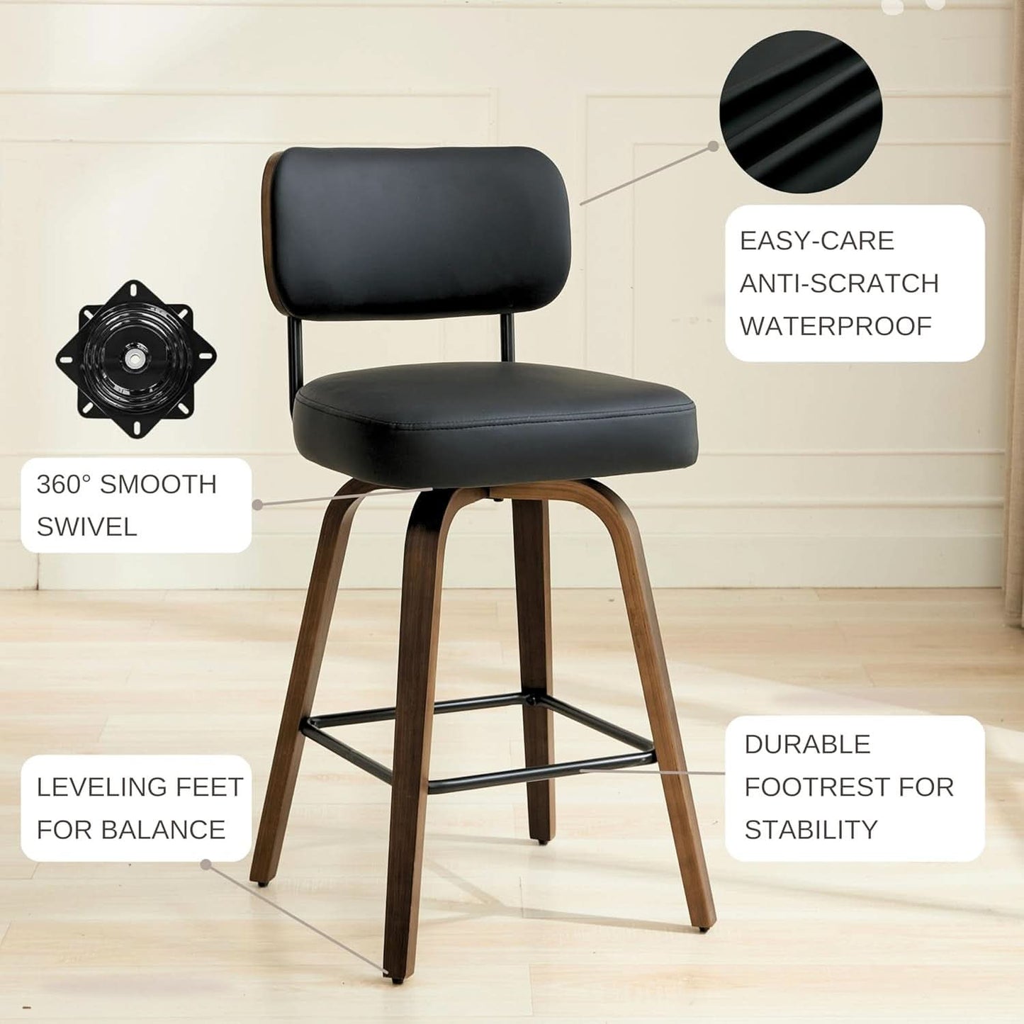 Swivel Bar Stools Set Of 4 26 Inch Counter Height Black
