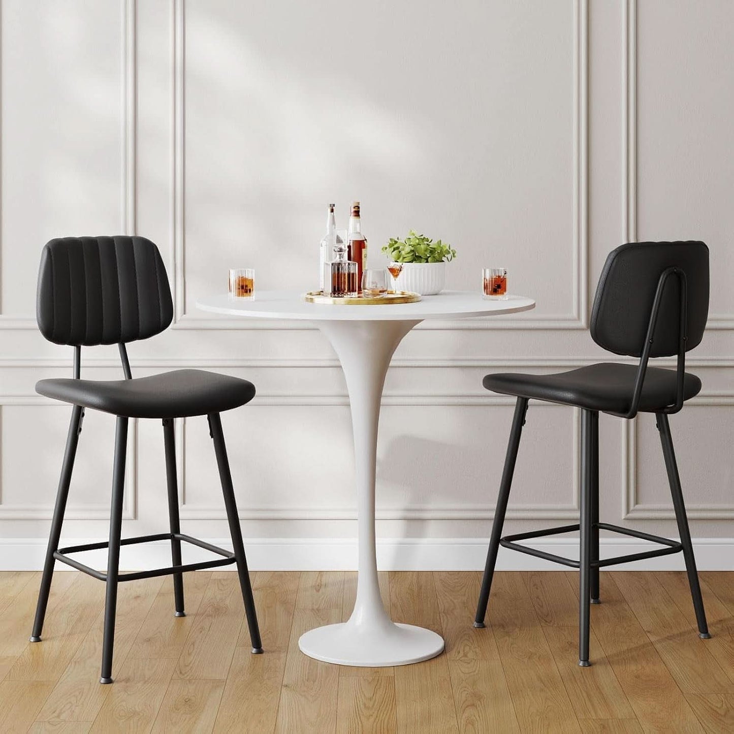 Bar Stools Set 2 24.6In Counter Height Black Faux Leather