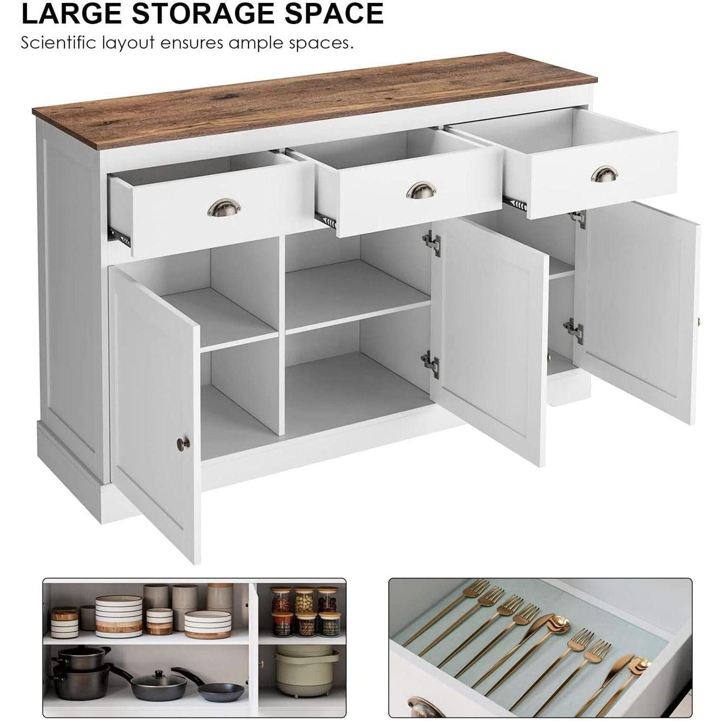Farmhouse Buffet Cabinet With Adjustable Shelves 53 Inch Length