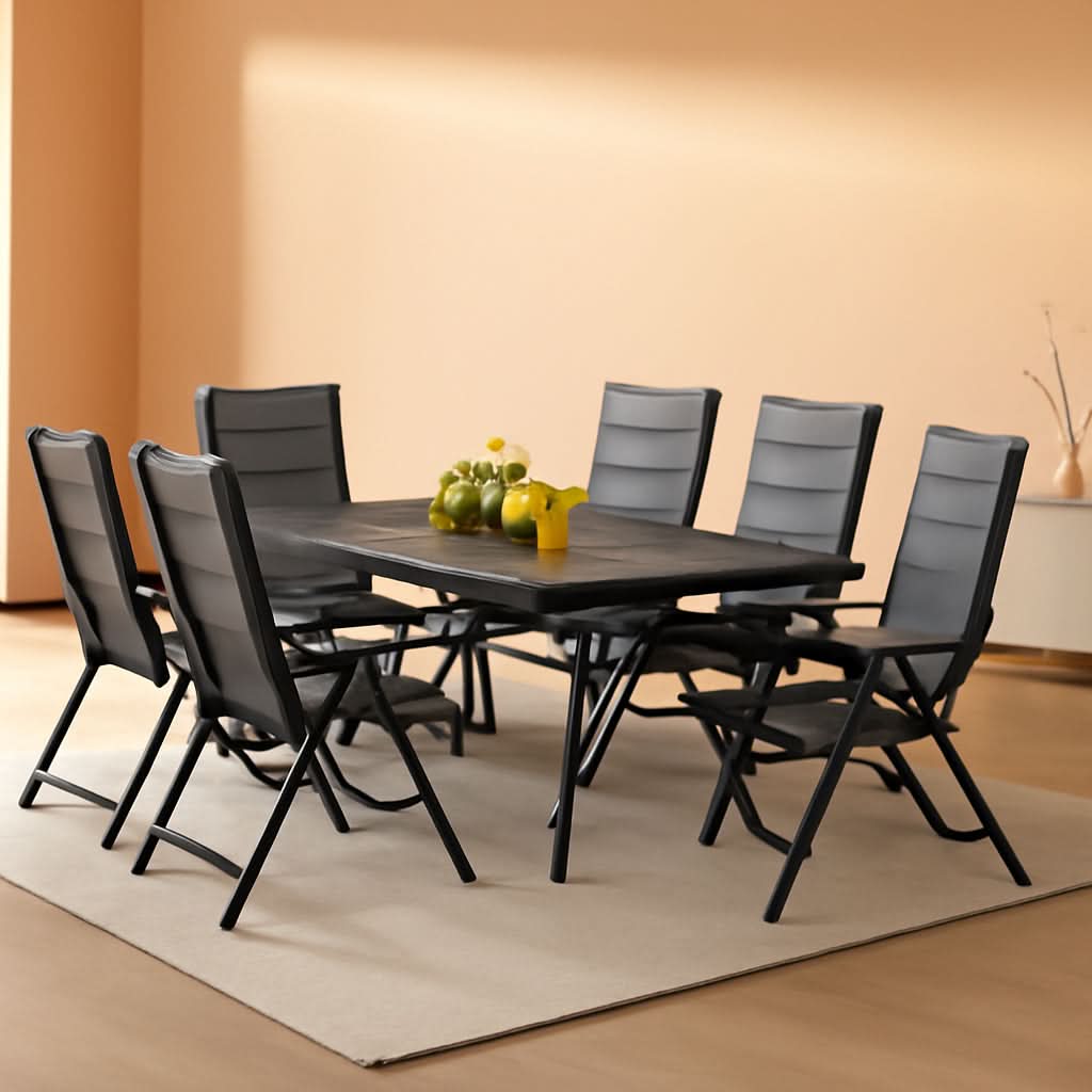 Grey 9 Piece Outdoor Patio Dining Set With 8 Folding Chairs And Aluminum Table
