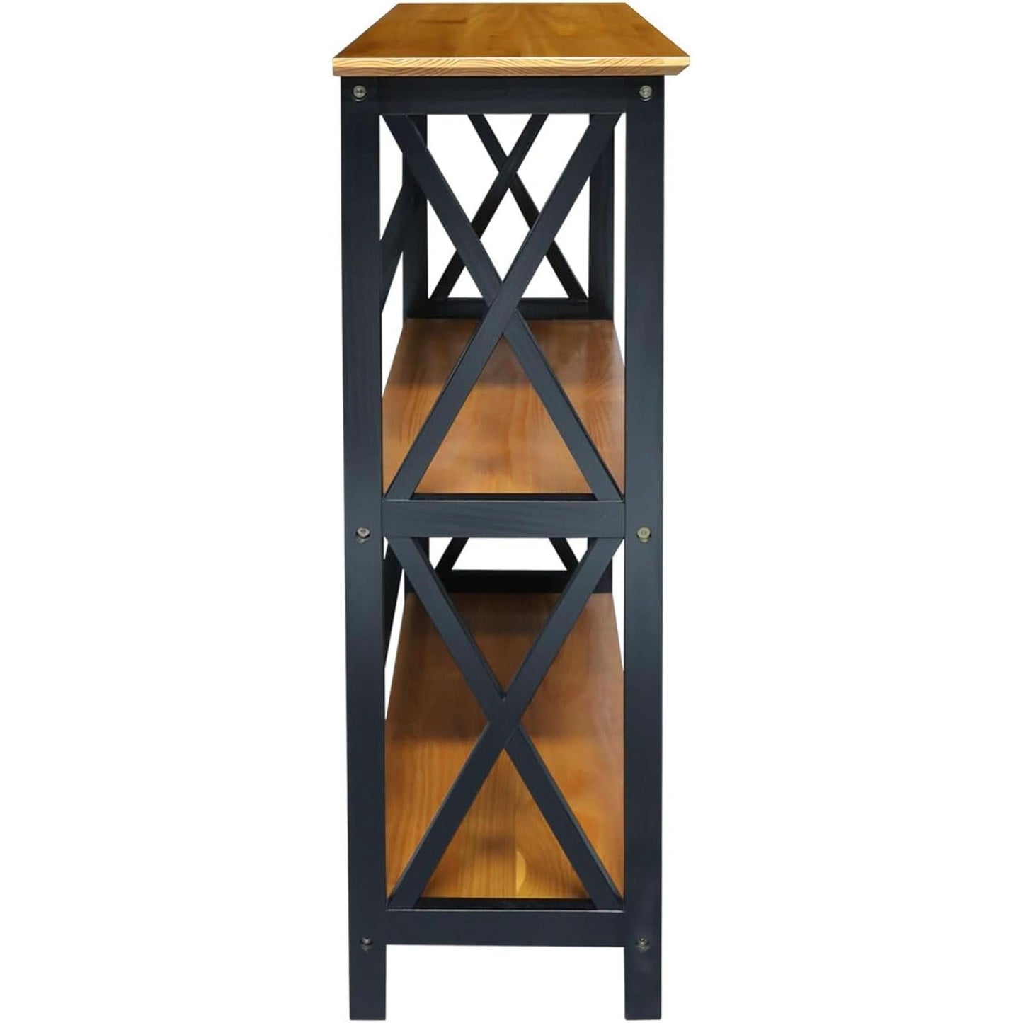 Shelf Bookcase Antique Walnut Black Three Shelf X Design