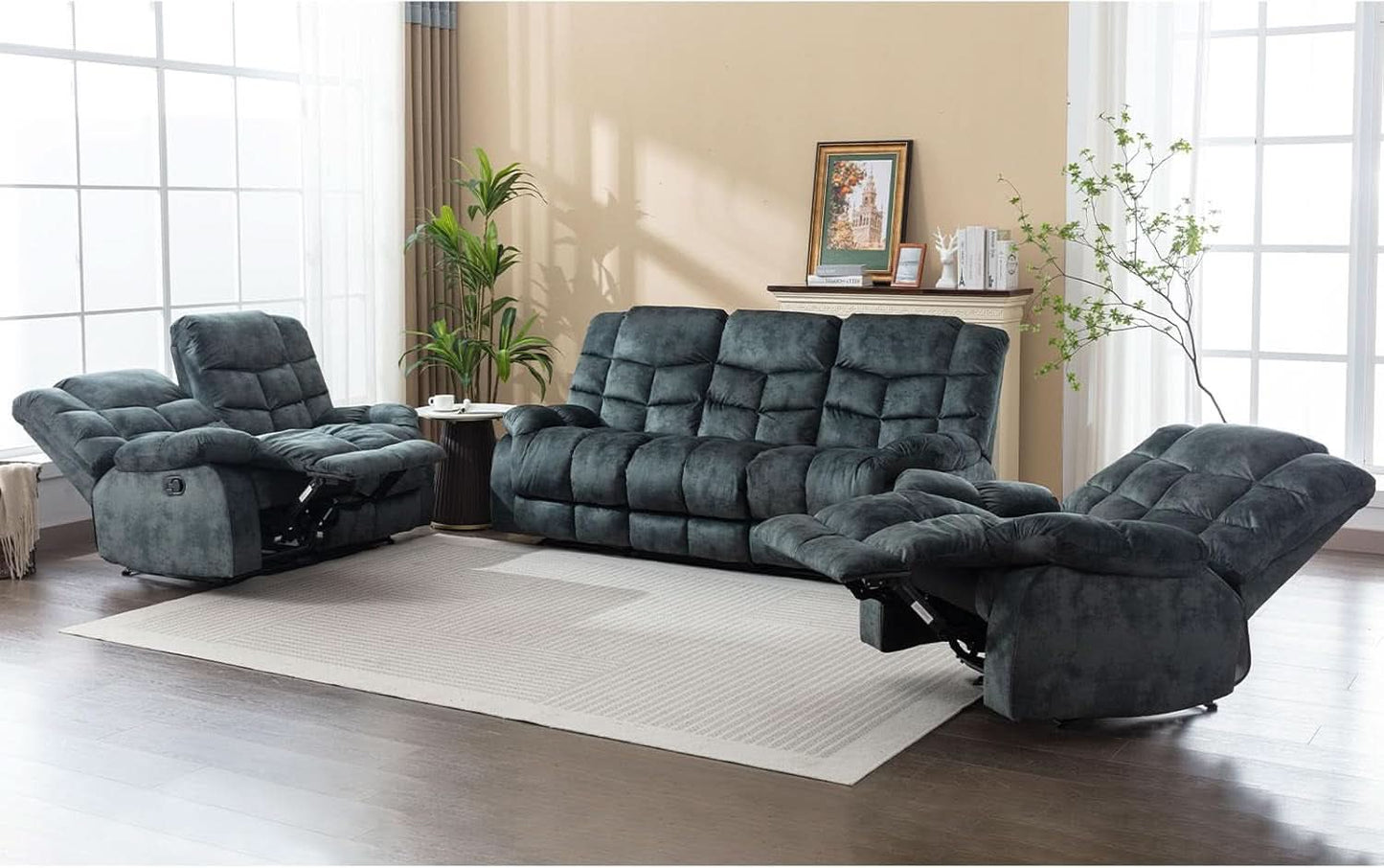 Grey Manual Reclining Living Room Set With One Seat Recliner And 3 Seat Sofa