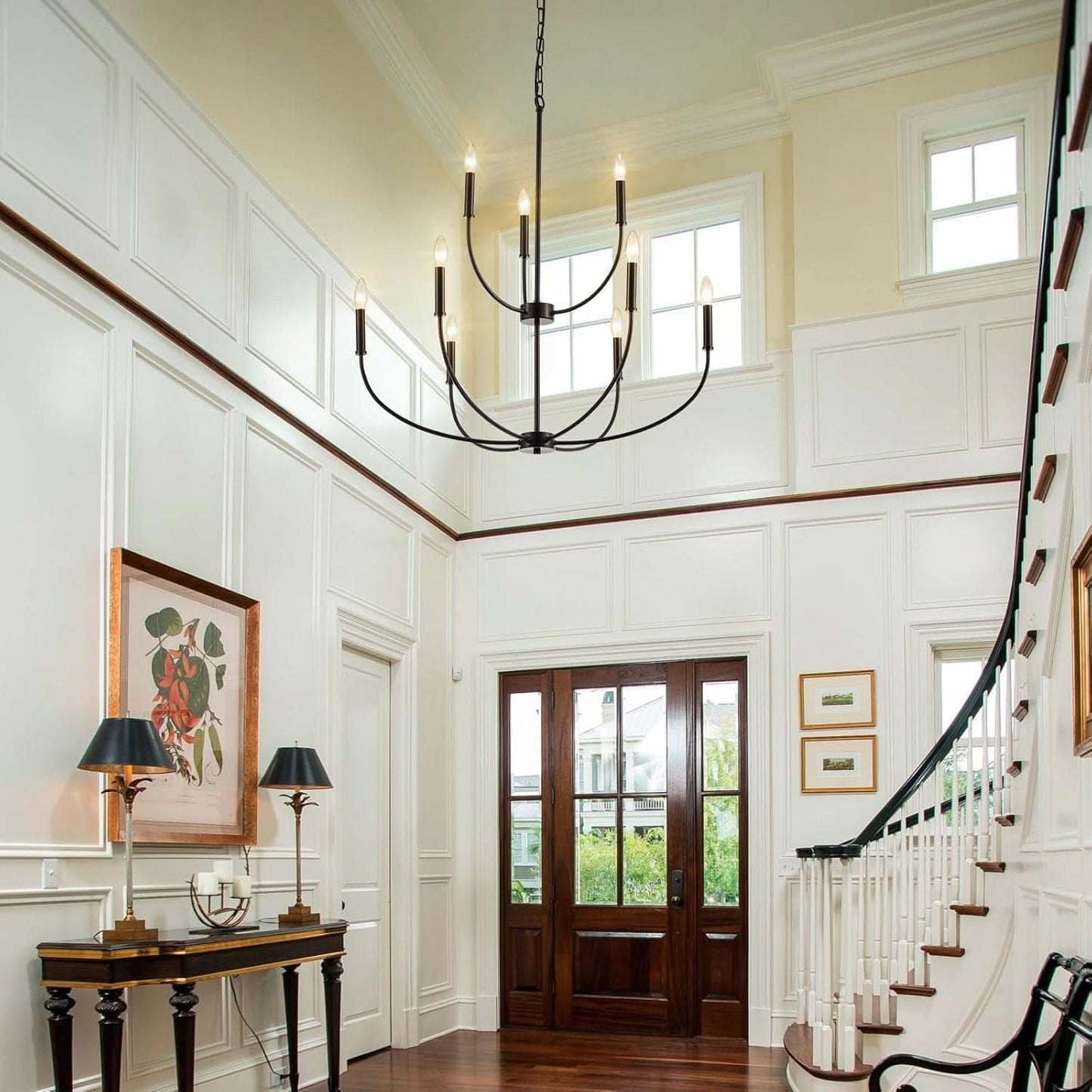 Nine Light Black Chandelier For Entryway Modern Farmhouse