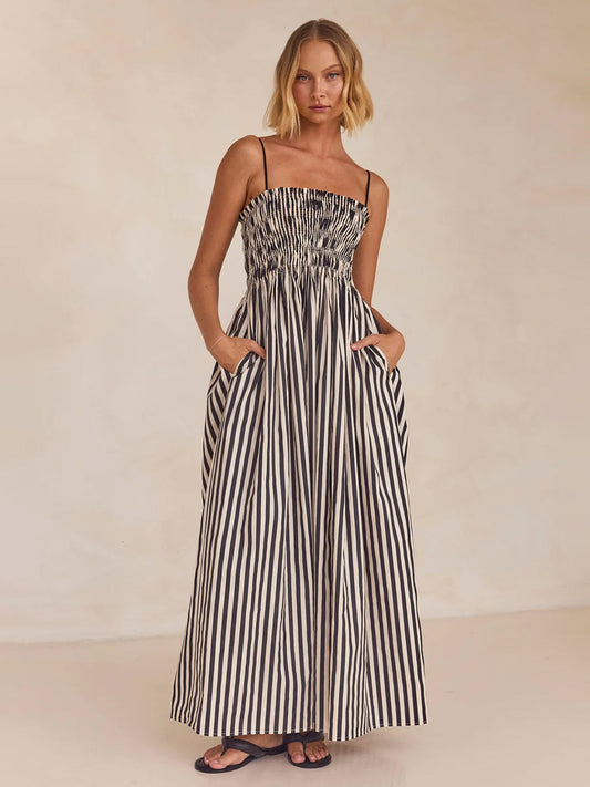 Black White Striped Square Neck Cami Dress Elegant Summer Dress for Women Charming Design Dress