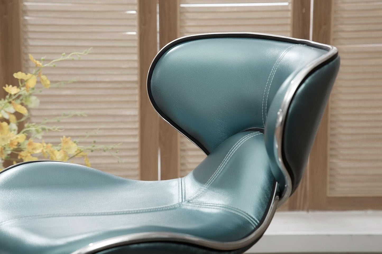 Blue Cushioned Leatherette Barstools Set Of 2 With Airlift Height And Swivel