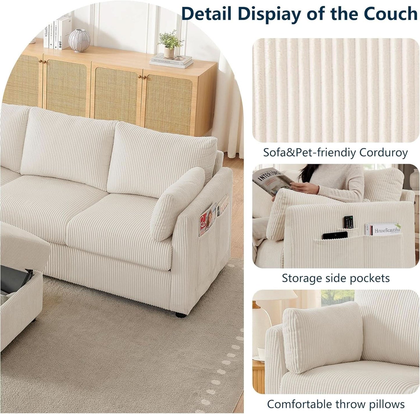 Beige 38 Inch Modern Upholstered Accent Reading Armchair