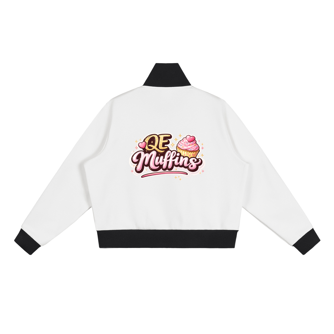QE Muffins Contrast Side Stripe Fleece Cropped Track Jacket