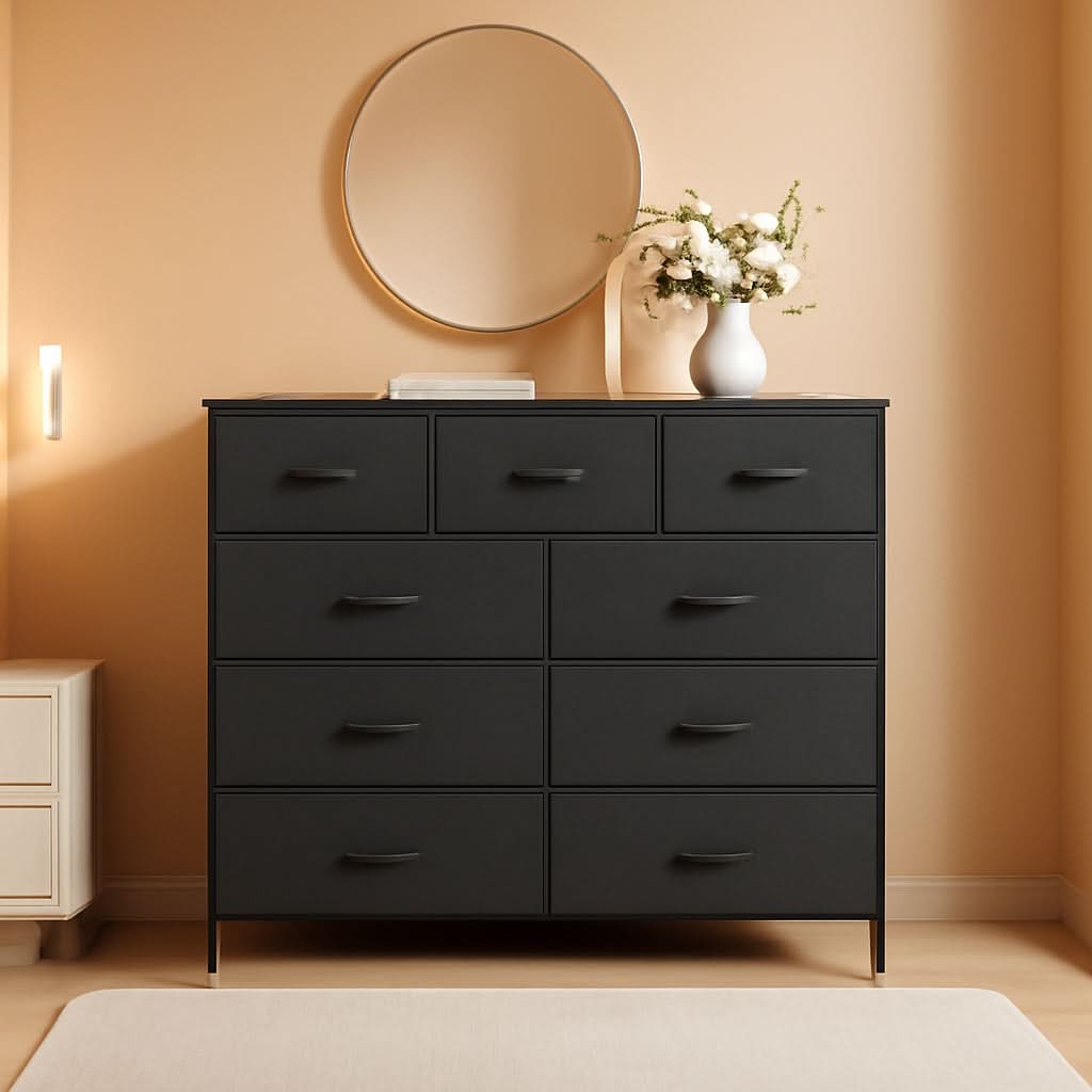 Fabric Storage Tower 9 Drawer Unit Charcoal Black Bedroom